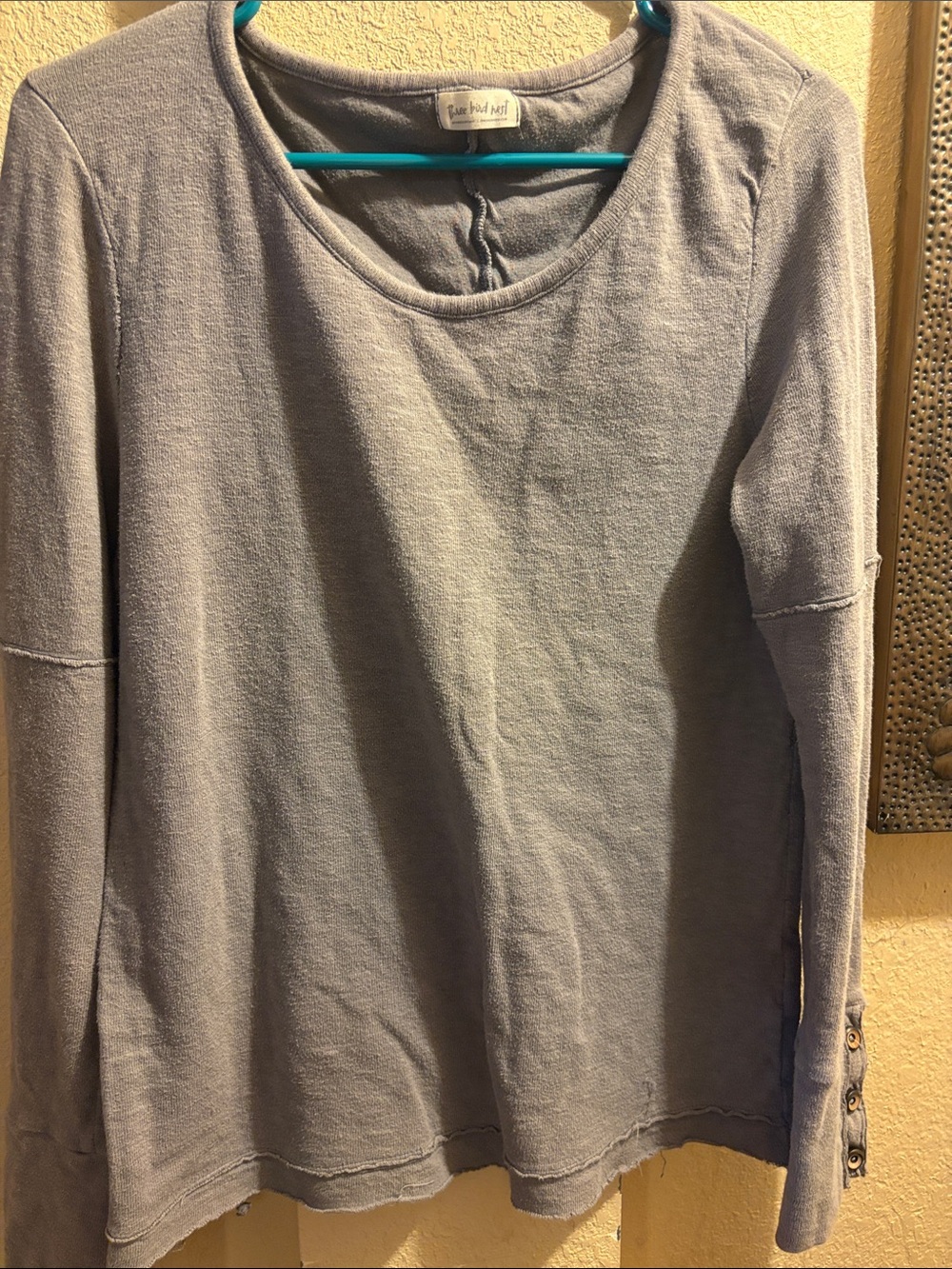 Three Bird Nest Bohemian Raw Edge Exposed Seam Long Sleeve Top